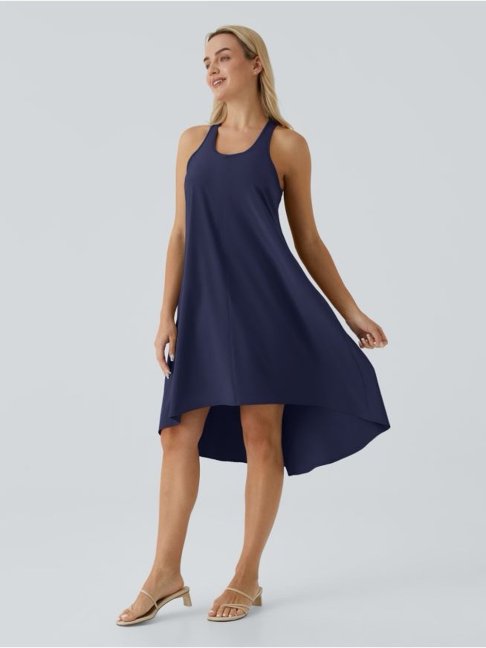 NWT Halara Size XL (16) Breezeful RacerPocket High-Low Midi Dress - Patriot Blue